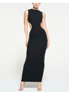 SKIMS Black Side-Cutout Maxi Dress